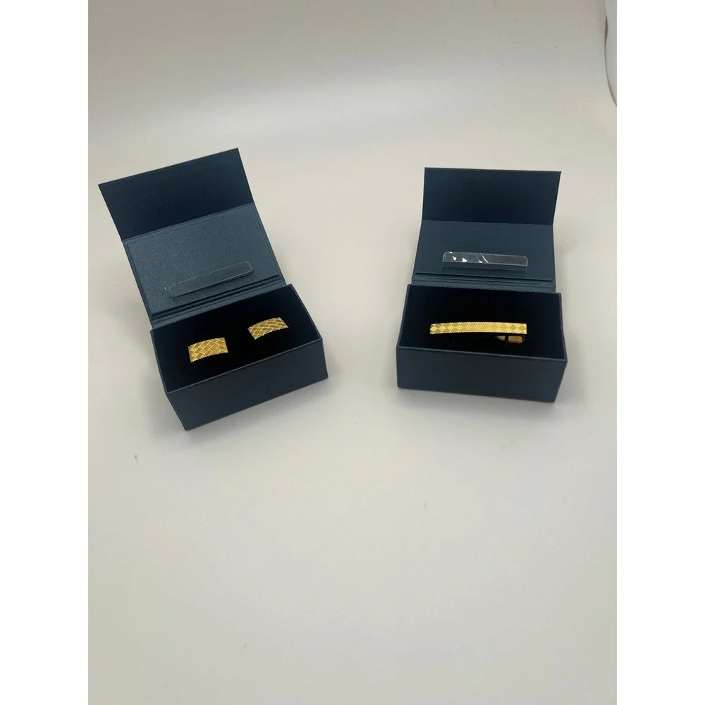 Brooks Brothers Gold Tone Basketweave Cufflinks and Tie Clip Set with Boxes
